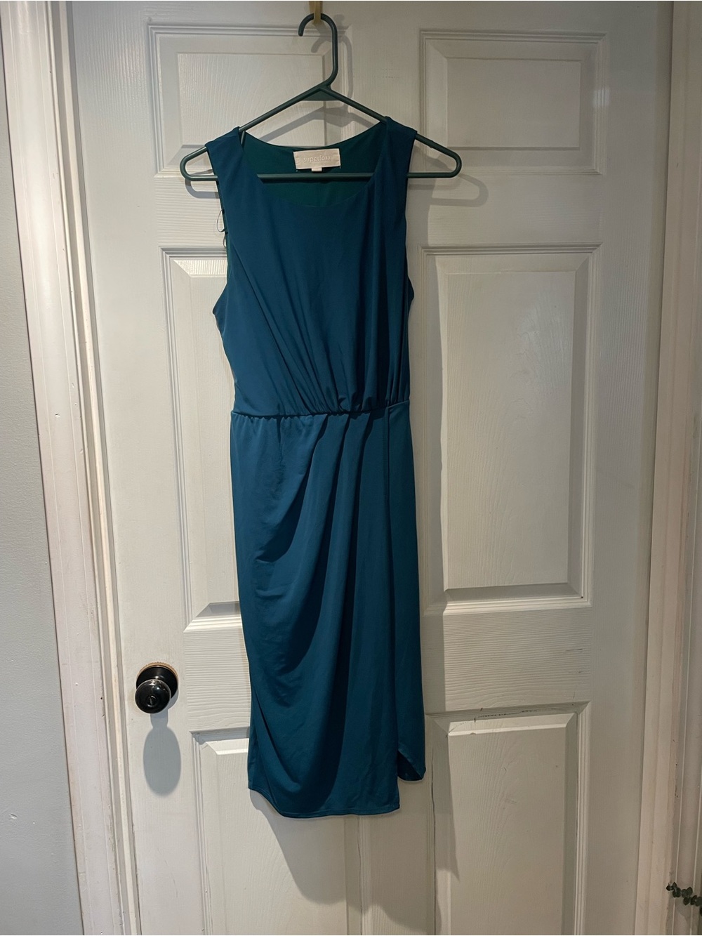 Superfoxx Peacock Blue Sleeveless Teal Draped Women’s Dress Medium